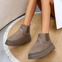 Bootara 2025 Autumn/Winter Women's New Arrivals Thick-Soled Snow Boots with Fur Lining, Round Toe Slip-On Cotton Boots