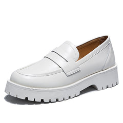 Bootara Women's Slip On Platform Loafers Thick Sole Height Boosting Trendy and Versatile College Style Casual White Sneakers