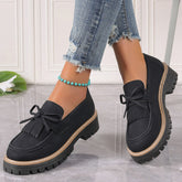 Bootara Women's Plus Size Chic Tassel Chunky Heel Bowknot Loafers Casual Shoes