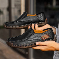 Bootara Hand-Stitched Men's Loafers Casual Outdoor Slip-On Genuine Leather Shoes