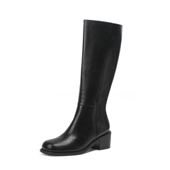 Bootara Women’s Valenne Square Toe Knee High Boots – Classic Chunky Heel Side Zip Riding Boots (US 4–10.5)