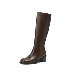 Bootara Women’s Valenne Square Toe Knee High Boots – Classic Chunky Heel Side Zip Riding Boots (US 4–10.5)