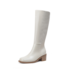 Bootara Women’s Valenne Square Toe Knee High Boots – Classic Chunky Heel Side Zip Riding Boots (US 4–10.5)