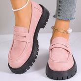 Bootara Women's Plus Size Retro Suede Loafers Slip-On Shoes with Chunky Heel Platform