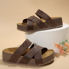 Bootara Women's Solara Woven Platform Sandals – Crisscross Strap Comfort Slides (US 4–10.5)