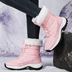 Bootara Women's Thermal Winter Hiking Boots - High-Cut Fleece Lined Snow Boots (Pink, White & Black - US 5-10)