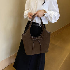 Bootara Women's Vintage Matte Tote Bag – Oversized Bow-Accent Shoulder Bag with Crossbody Strap