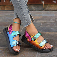 Bootara Women's Eagle-Glow Plus Size Beach Sandals - Bold Platform & Diamond Velcro Strap | Color Burst Design