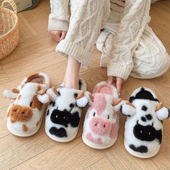 Bootara Women's Bessie Cow Plush Slippers – Cute Cow Face Winter House Shoes with Non-Slip Sole (US 5–11)