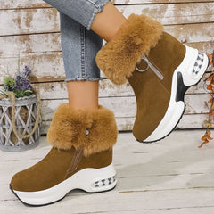 Bootara Women's Cozy-Chic Snow Boots - Plush Lined Faux Suede Platform Ankle Boots (US 4-10.5)