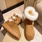 Bootara Women's Bow-Knit Cozy Winter Boots - Shearling Lined Chunky Platform Snow Boots (US 5-9.5)
