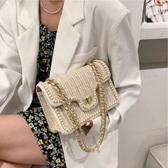 Bootara Women's Artisan-Woven Mini Square Bag - Convertible Chain Strap Shoulder Bag |Tweed-Textured Luxury for Day to Evening