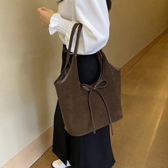 Bootara Women's Vintage Matte Tote Bag – Oversized Bow-Accent Shoulder Bag with Crossbody Strap