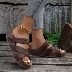 Bootara Women's Solara Woven Platform Sandals – Crisscross Strap Comfort Slides (US 4–10.5)