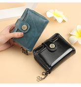 Bootara Women's Compact Waxed Leather Wallet – Zip Closure Organizer (Coin Purse, ID Slot & Card Holder)