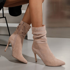 Bootara Women's Stiletto Heel Ankle Boots - Pointed Toe Suede Martin Boots (US 5-11)