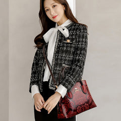 Bootara Women's Gilded Heirloom Satchel - Hand-Tooled Embossed Leather Convertible with Timeless Architecture & Artisan Legacy