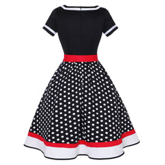 Bootara Women’s Hepburn Vintage Polka Dot Cotton Dress – 50s V-Neck Swing Midi Dress (S–4XL)