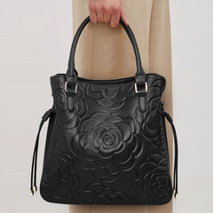 Bootara Women's Heritage Grain Tote - Full-Grain Leather Statement Carry with Hand-Pressed Motifs & Timeless Silhouette
