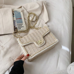 Bootara Women's Artisan-Woven Mini Square Bag - Convertible Chain Strap Shoulder Bag |Tweed-Textured Luxury for Day to Evening