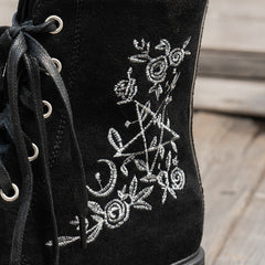 Bootara Women's Elfin Platform Ankle Boots - Embroidered Chunky Heel Fall Winter Short Boots (US 4-10)