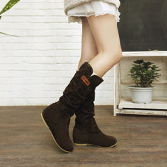 Bootara Women's Western Lace Mid-Calf Boots - Crinkle Suede Slouch Cowboy Boots (US 4-10.5)