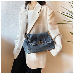 Bootara Women's Vintage Denim Tote Bag – Casual Chain Strap Shoulder Bag with Spacious Compartment Retro Commuter Essentials