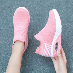 Bootara Women's Plus Size Low-Top Knit Wedge Sneakers - Breathable Round-Toe Height-Increasing Casual Shoes for Spring/Summer