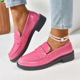 Bootara Women's Plus Size Gloss Chunky Heel Loafers Lacquer-Finish Slip-Ons