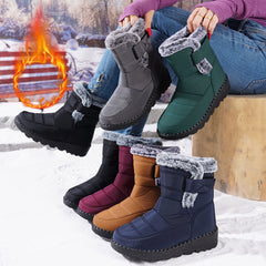 Bootara Women's Mira Waterproof Snow Boots – Plush Faux Fur Cuff with Easy Hook-and-Loop Strap & Lug Sole (US 5–11.5)