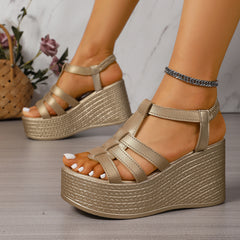 Bootara Women's Solana Woven Chunky Platform Wedge Sandals – Artisan Cut-Out Roman Sandals with Elastic Back Strap (US 4–10.5)