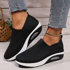 Bootara Women's Plus Size Low-Top Knit Wedge Sneakers - Breathable Round-Toe Height-Increasing Casual Shoes for Spring/Summer