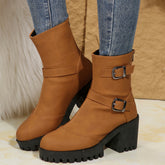 Bootara Women's Orvessa Ankle Boots β Double-Buckle Round-Toe Boots with 6.5 cm Block Heel & Lug Sole (US 5β10.5)
