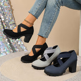 Bootara Women's Ainsley Mary Jane Shoes β Round Toe Cross-Strap Block Heels with Chunky Lug Sole (US 4β10.5)