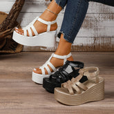 Bootara Women's Solana Woven Chunky Platform Wedge Sandals – Artisan Cut-Out Roman Sandals with Elastic Back Strap (US 4–10.5)