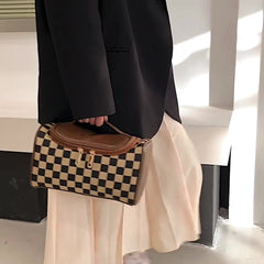 Bootara Women's Large Checkered Makeup Organizer – Oversized Travel Toiletry Bag with Zippered Pockets & Detachable Strap | Waterproof Patchwork Cosmetic Case