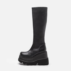 Bootara Women's GothRider Platform Mid-Calf Boots – Chunky Wedge Biker Boots (US 4–10.5)