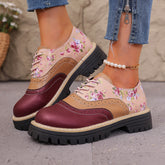 Bootara Women's Maribel Floral Brogue Shoes β Color-Block Chunky Platform Lace-Up Oxfords with Lug Sole (US 5β10.5)