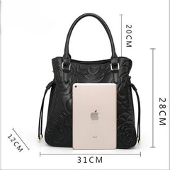 Bootara Women's Heritage Grain Tote - Full-Grain Leather Statement Carry with Hand-Pressed Motifs & Timeless Silhouette