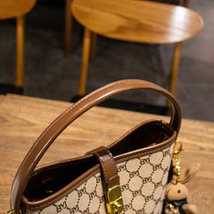 Bootara Women's Rabbit Muse Bucket Bag - Heritage Print & Crafted Leather Convertible Carry with Signature Charm & Optimized Capacity