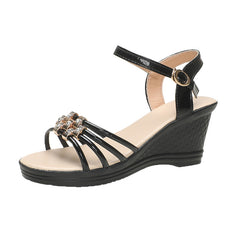 Bootara Women’s Mariselle Peep-Toe Wedge Sandals – Rhinestone Metallic Platform Elegant Block Heel Sandals (US 4–9)