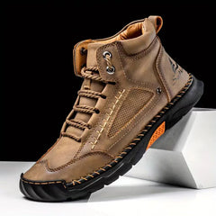 Bootara Men's Atelier Chukka Boot - Extended Fit PU Leather - Hand-Stitched Ankle Boots with Flat Sole & Lace-Up