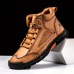 Bootara Men's Atelier Chukka Boot - Extended Fit PU Leather - Hand-Stitched Ankle Boots with Flat Sole & Lace-Up