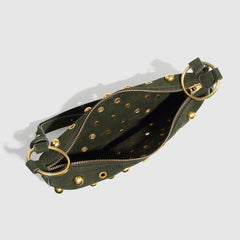 Bootara Women's Rebel Rivet Underarm Bag - Punk-Edge Mushroom Stud Shoulder Crossbody with Detachable Strap & Distressed Texture