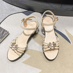 Bootara Women’s Mariselle Peep-Toe Wedge Sandals – Rhinestone Metallic Platform Elegant Block Heel Sandals (US 4–9)
