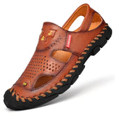 Bootara Flow Men’s Genuine Leather Summer Clogs – Breathable Closed-Toe Soft Sole Casual Beach Sandals (US7–11)