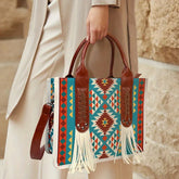 Bootara Women's Bohemian Artisan-Crafted Square Canvas Tote Bag with Zip Closure