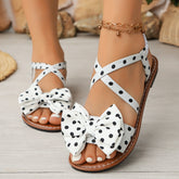 Bootara Women’s Bellevia Polka Dot Bow Flat Sandals – Cross Strap Cute Peep Toe Summer Shoes (US 5–10.5)