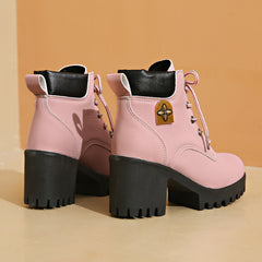 Bootara Women's Cowhide Metropolitan Combat Boot - Waterproof Block Heel Ankle Boots with Extended Sizes (US 4-10) & Commuter-Ready Traction