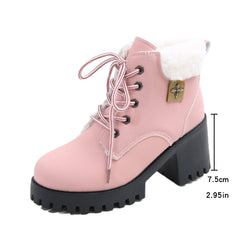 Bootara Women's Frosted Plush Combat Boot - Winter Lace-Up Ankle Boots with Block Heel & Commuter-Ready Grip (US 4-10)